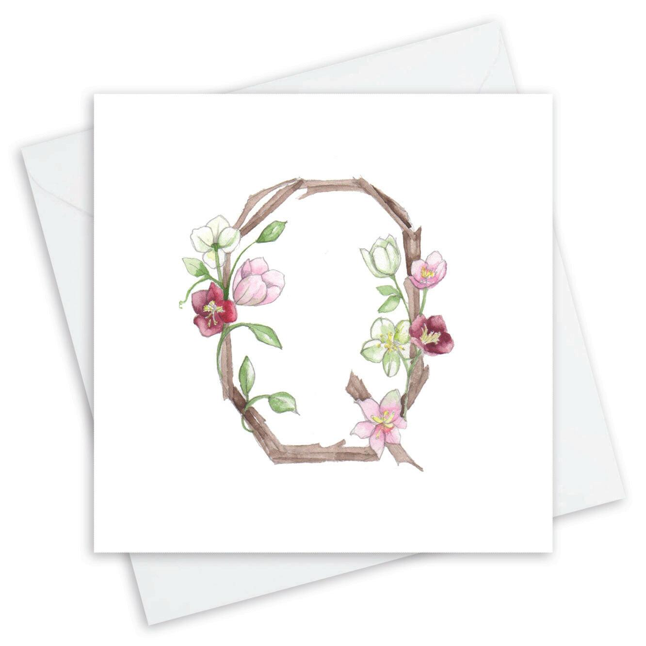 Floral Letter Alphabet Design Card Q Letter Card - Handcrafted Alphabet Design for Invitations and Gifts - Perfect Card for Names beginning with Q - All Occasions - Crumble and Core