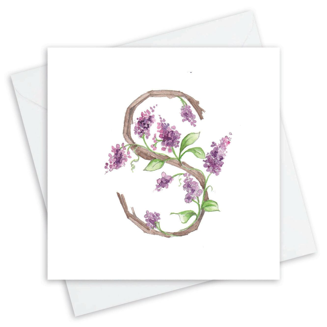 Floral Alphabet Design S Letter Card - Personalized and Handcrafted - Crumble and Core
