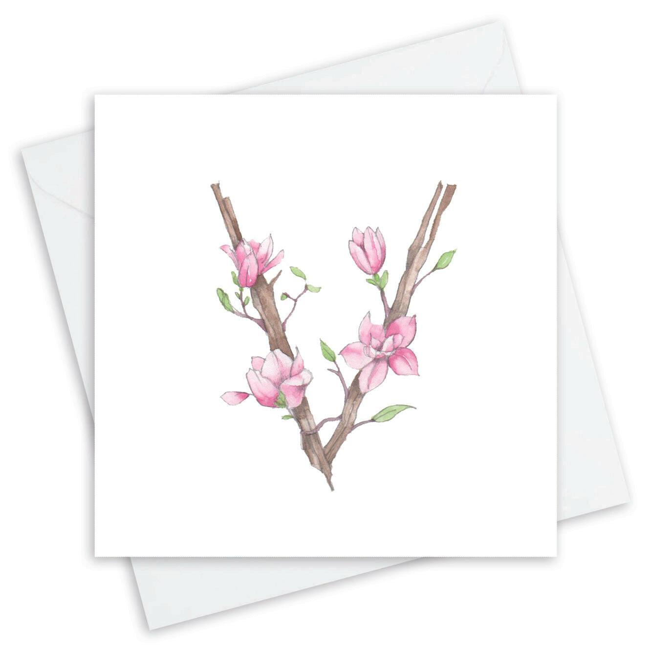 Floral Alphabet Letter V Card - Elegant Design - Perfect for Any Occasion - Handcrafted Alphabet Design for Invitations and Gifts - Perfect Card for Names beginning with V - All Occasions - Crumble and Core