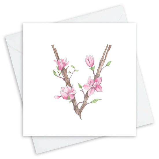 Floral Alphabet Letter V Card - Elegant Design - Perfect for Any Occasion - Handcrafted Alphabet Design for Invitations and Gifts - Perfect Card for Names beginning with V - All Occasions - Crumble and Core