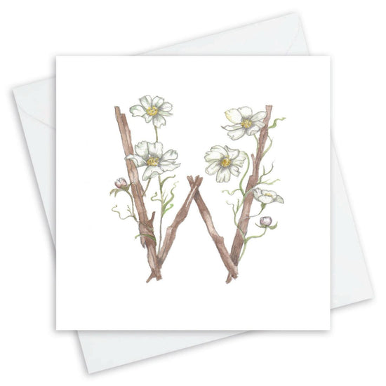 Monogrammed Floral Letter W Card - Alphabet Design Floral Alphabet Letter W Card - Perfect for Any Occasion - Handcrafted Alphabet Design for Invitations and Gifts - Perfect Card for Names beginning with W - All Occasions - Crumble and Core