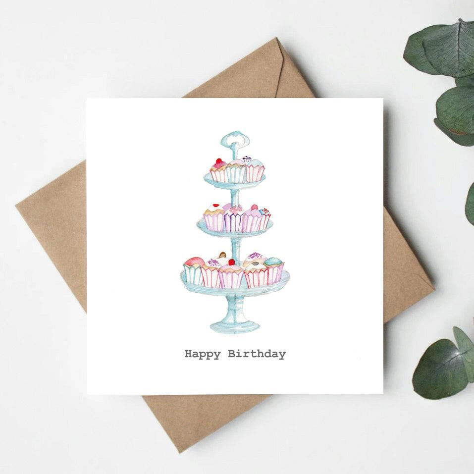 Cupcake Stand, Happy Birthday Card - Crumble and Core