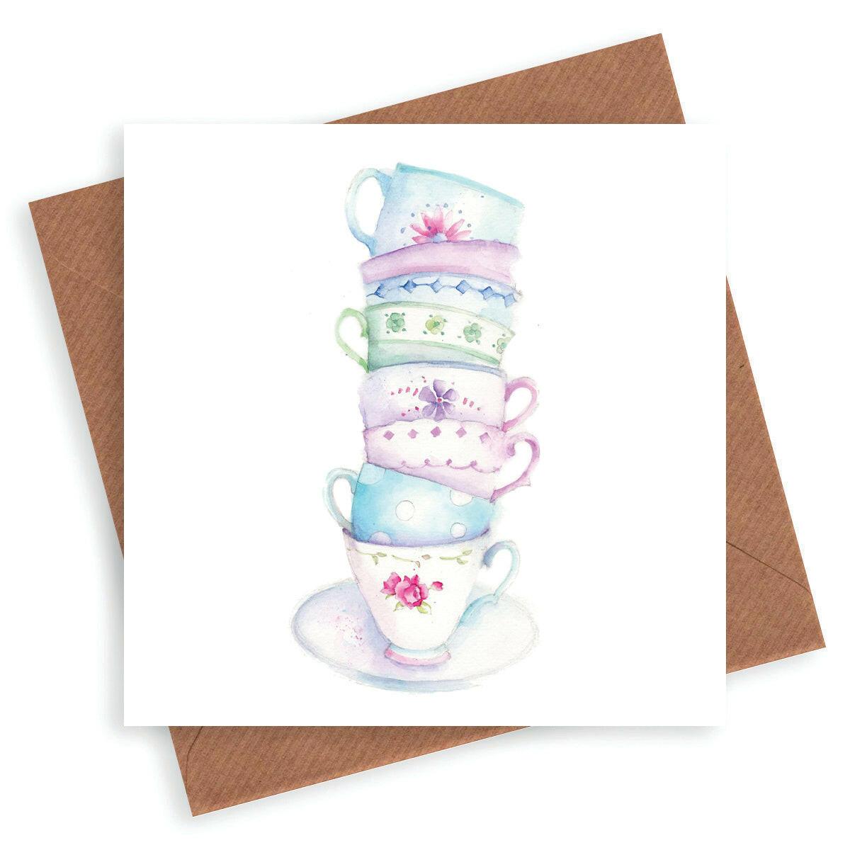 Vintage Teacups Card - Crumble and Core