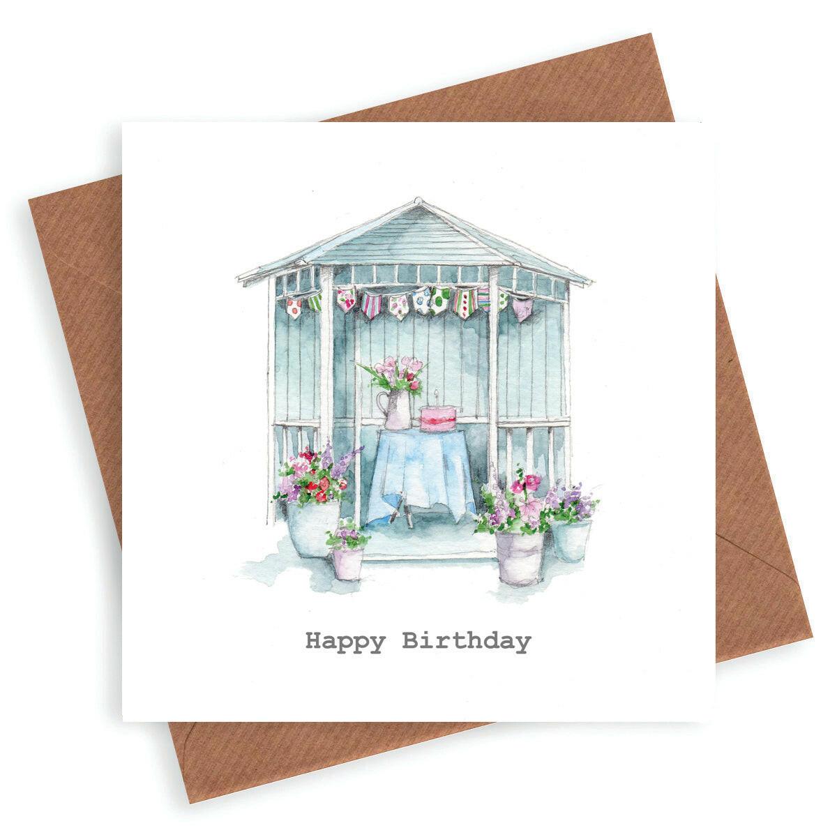 Blue Summerhouse Happy Birthday Card - Crumble and Core