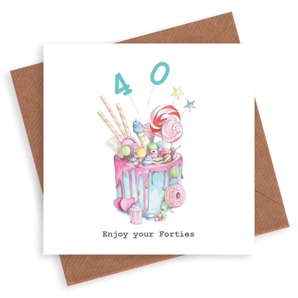 Premium 40th Birthday Card - Hand-Finished Scrumpious Cake Design Perfect for Celebrating Milestone Birthdays - Crumble and Core