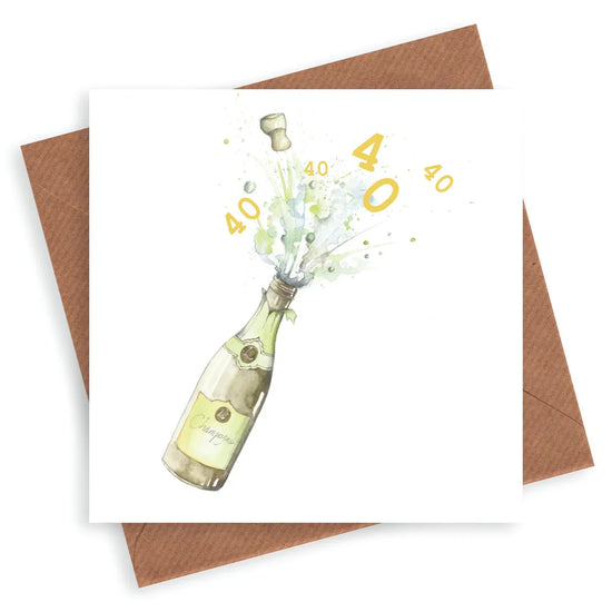 Premium 40th Birthday Champagne Card - Hand Finished Milestone Greeting - Crumble and Core