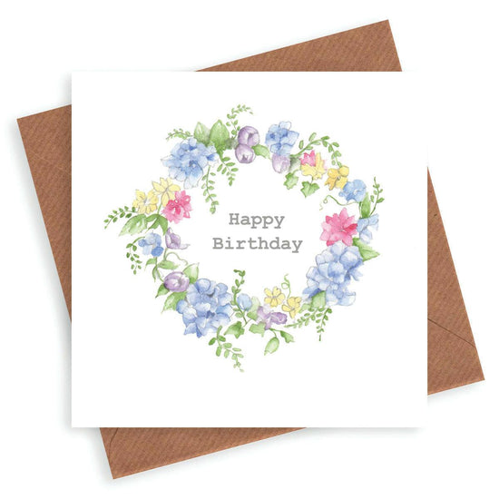Happy Birthday Hydrangea Wreath Card - Crumble and Core
