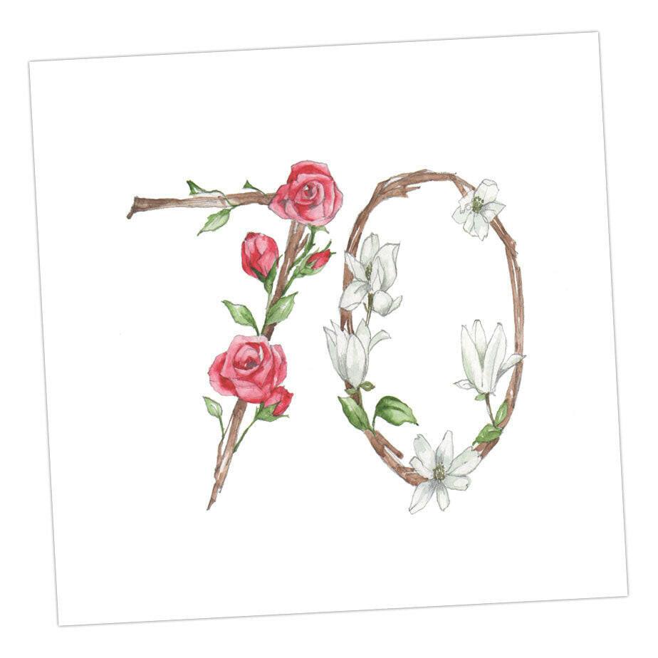 Hand finished Premium Floral Numbers 70th Birthday Card - Crumble and Core