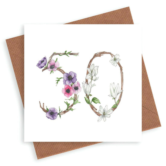 Premium Floral 50th Birthday Card for Her - Hand Finished Milestone Greeting Card - Crumble and Core
