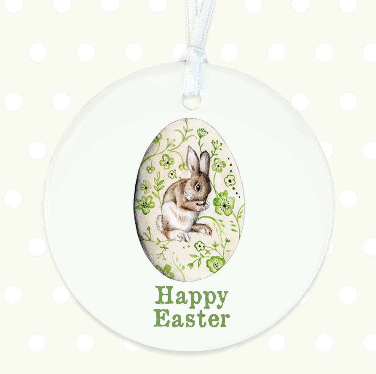 Happy Easter Egg Bunny Ceramic Hanging Decoration - Perfect for Spring Celebrations - Crumble and Core