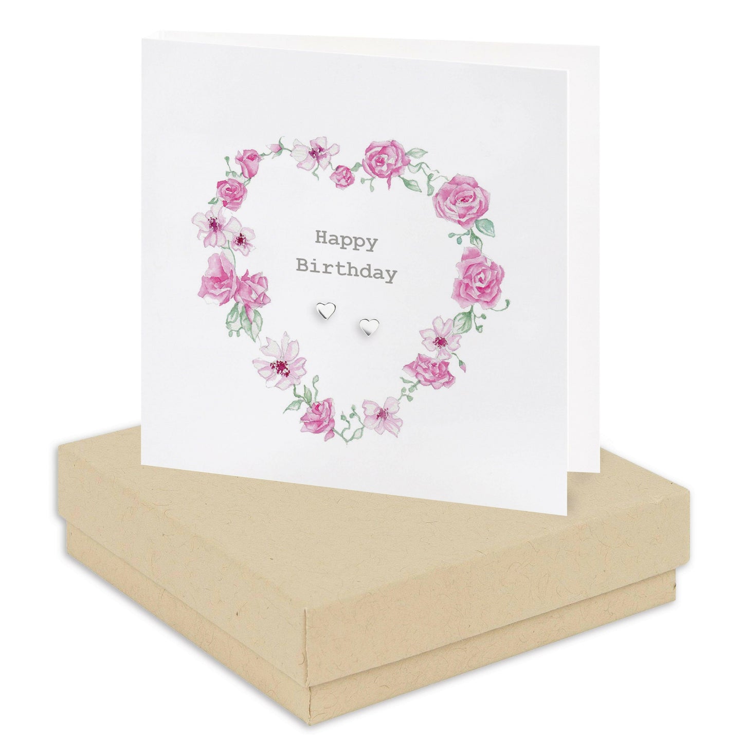 Birthday Card with Sterling Silver Heart Stud Earrings - Perfect Gift for Her - Crumble and Core