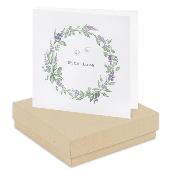Lavender Wreath Card with Sterling Silver Stud Earrings - Thoughtful Gift for Her - Crumble and Core