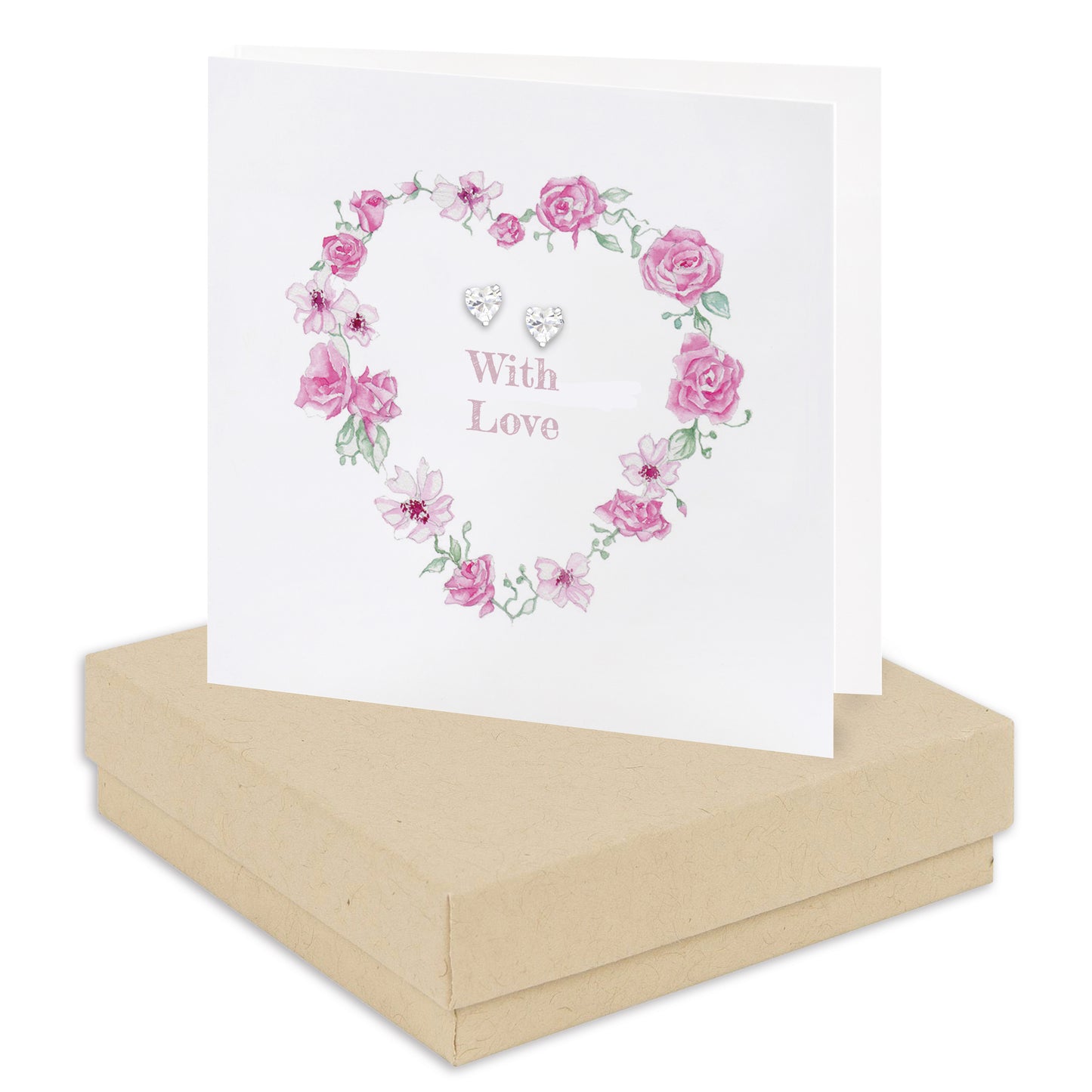 Cuore floreale in scatola con la carta dell'orecchino di amore