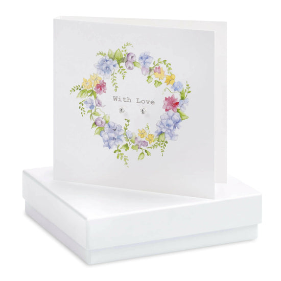 Sterling Silver Hydrangea Stud Earrings in Love Wreath Boxed Card - Crumble and Core