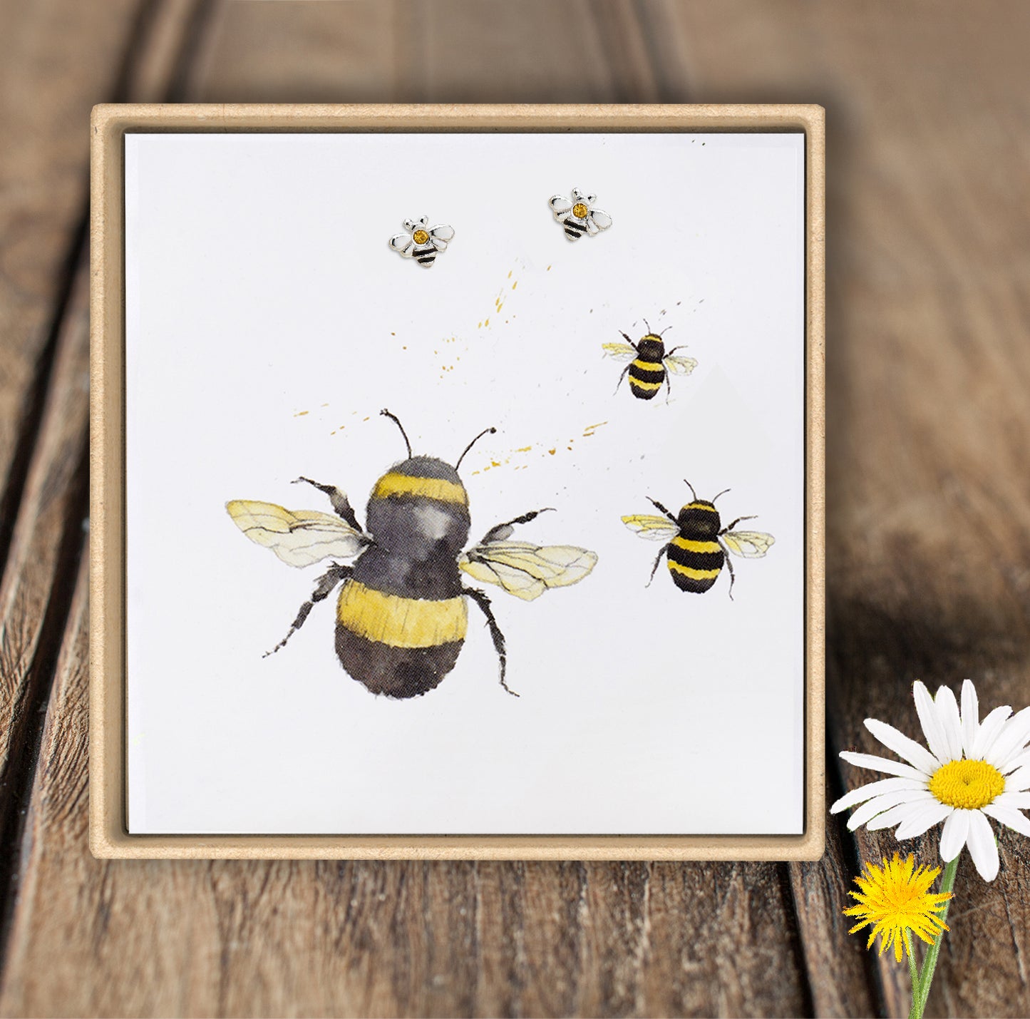 Sterling Silver Bee Earrings – Delicate 925 Silver Studs  Gift Box