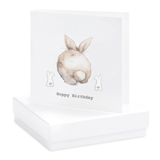 Sterling Silver Stud Earrings Birthday Card with Boxed Bunny Design - Perfect Gift for Any Occasion - Crumble and Core