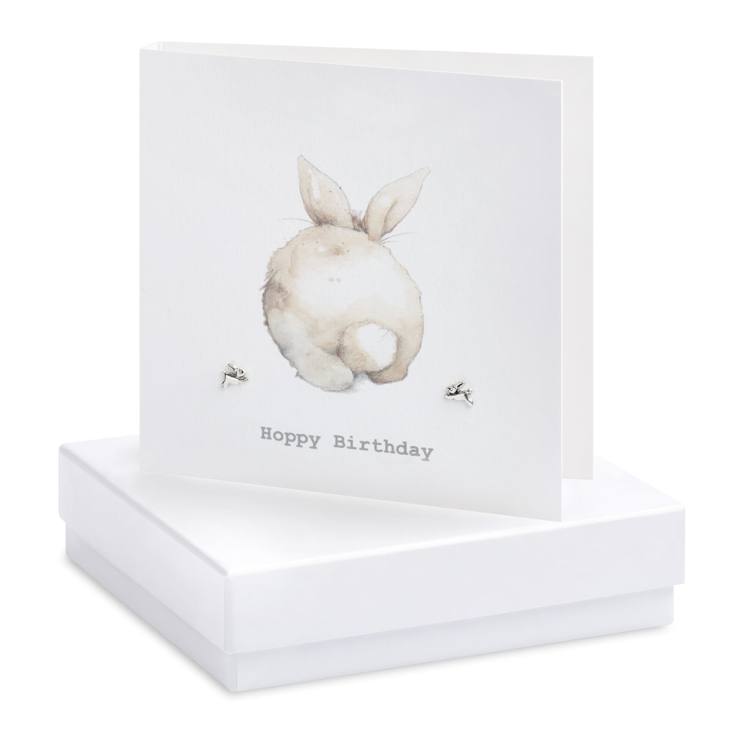 Crumble and Core Happy Birthday Bunny Boxed Silver Rabbit Earrings and Card