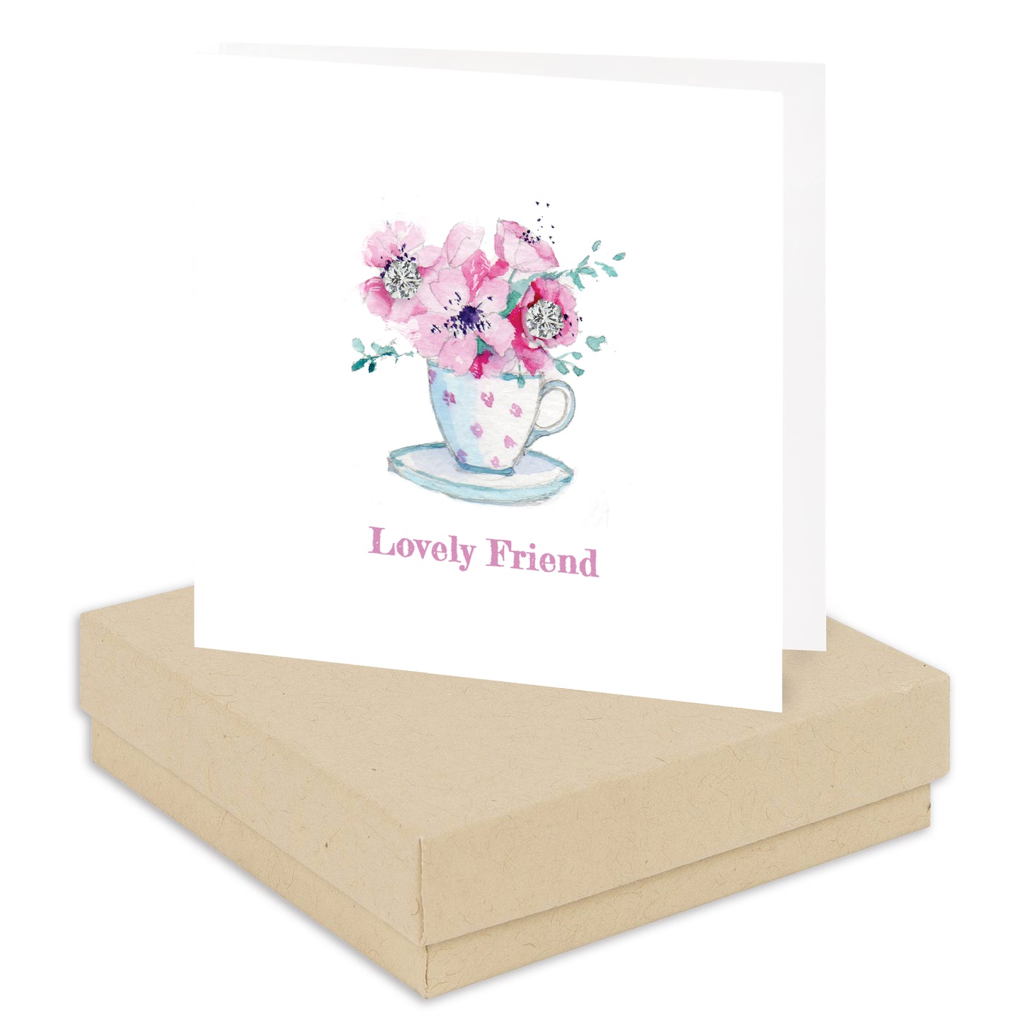 Sterling Silver Stud Earrings – Gift Set for Friend with Teacup Card & Jewelry Box