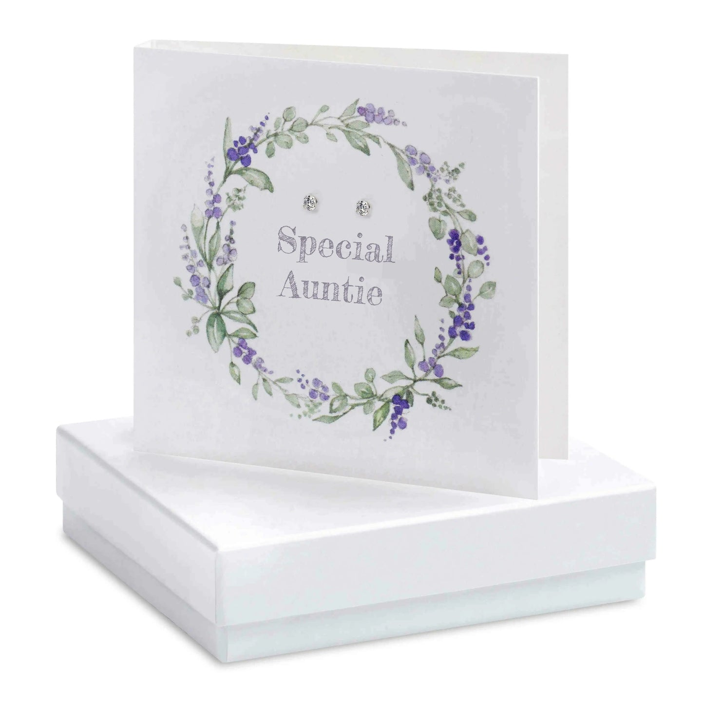 Special Auntie floral card with stud earrings in white gift box, perfect gift for aunt