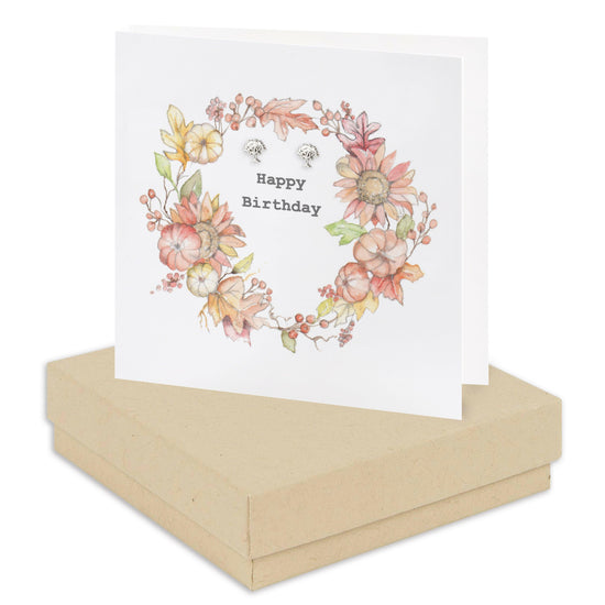 Sterling Silver Stud Earrings with Autumn Wreath Birthday Card - Crumble and Core