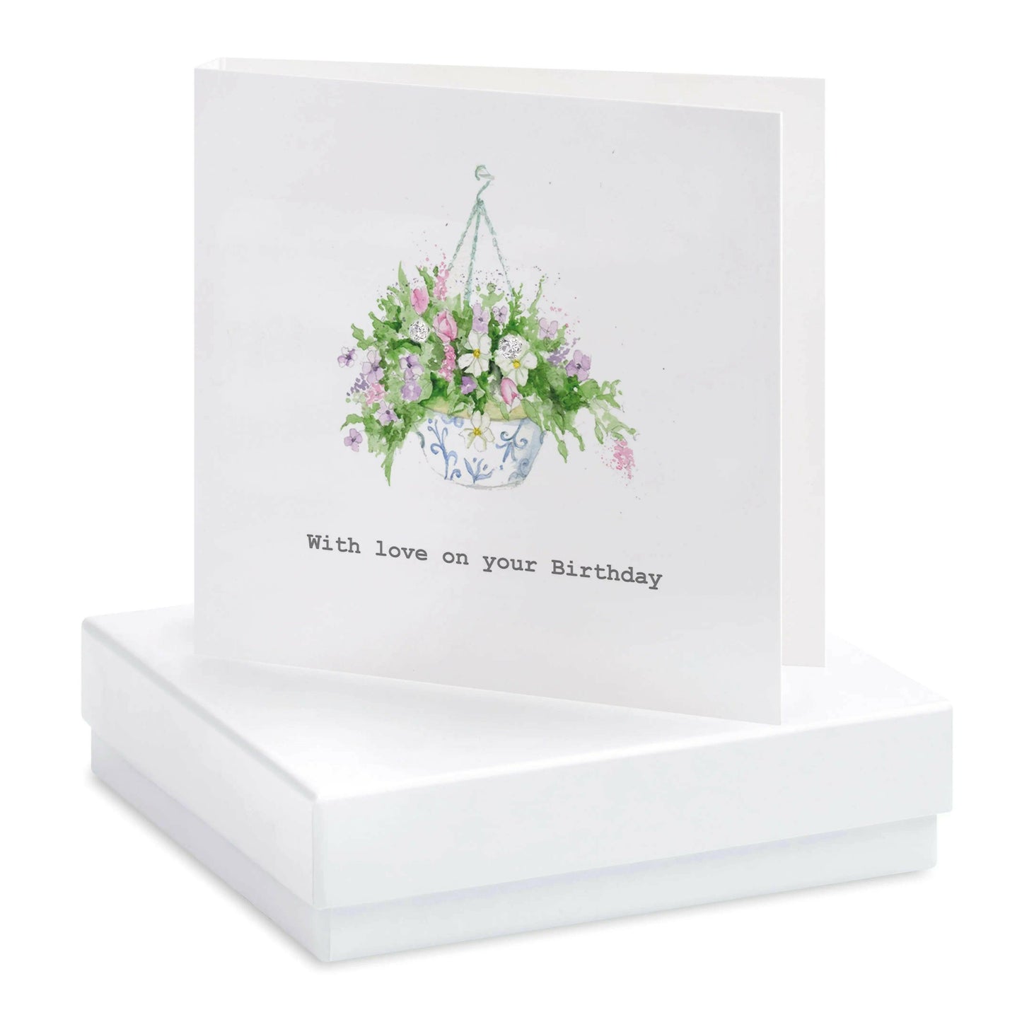 Sterling Silver Stud Earrings with Floral Birthday Card - Gift Card - Elegant Jewellery Gift - Crumble and Core