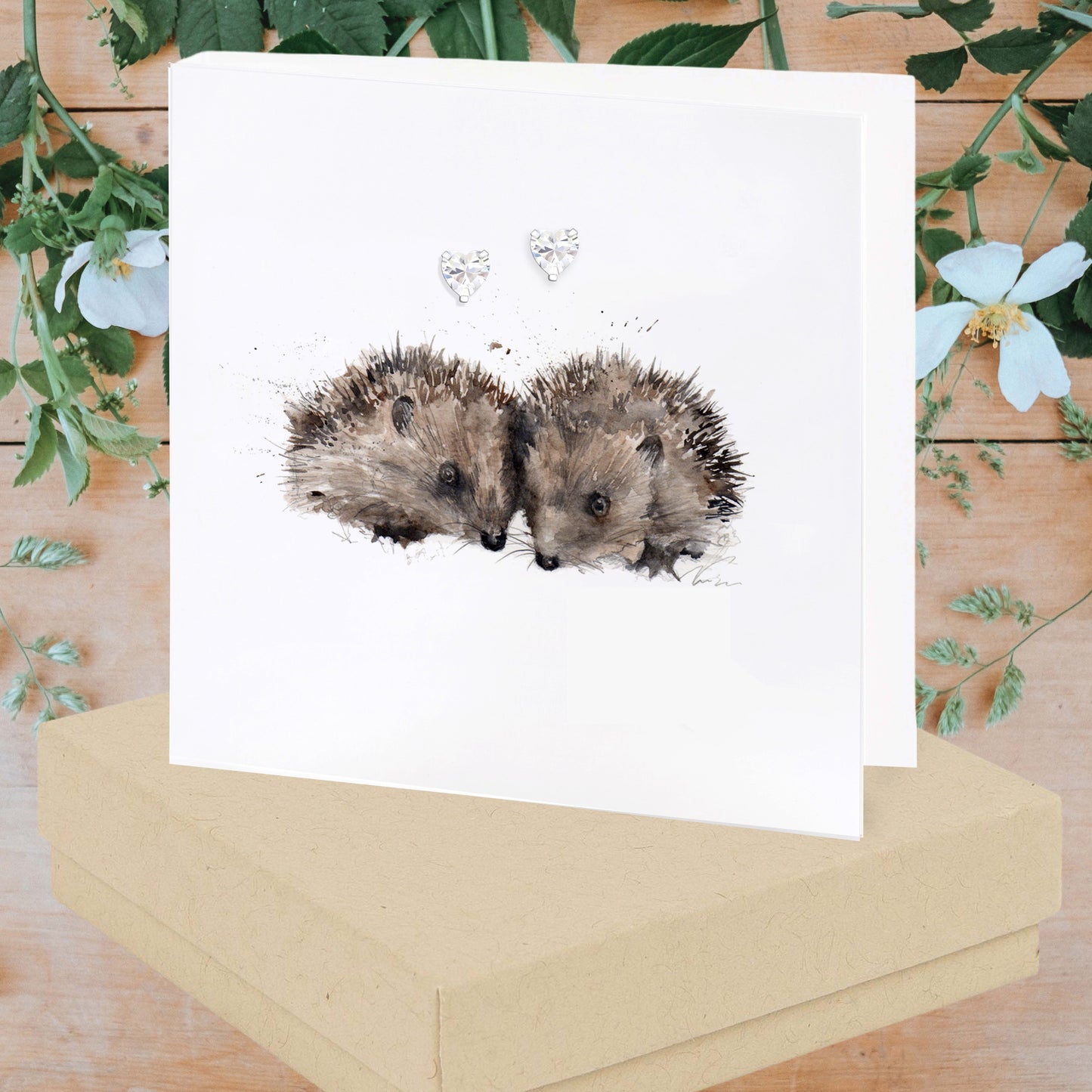 Sterling Silver Earrings – Heart Studs | Cute Hedgehog Gift - Jewellery Gift Boxed Set