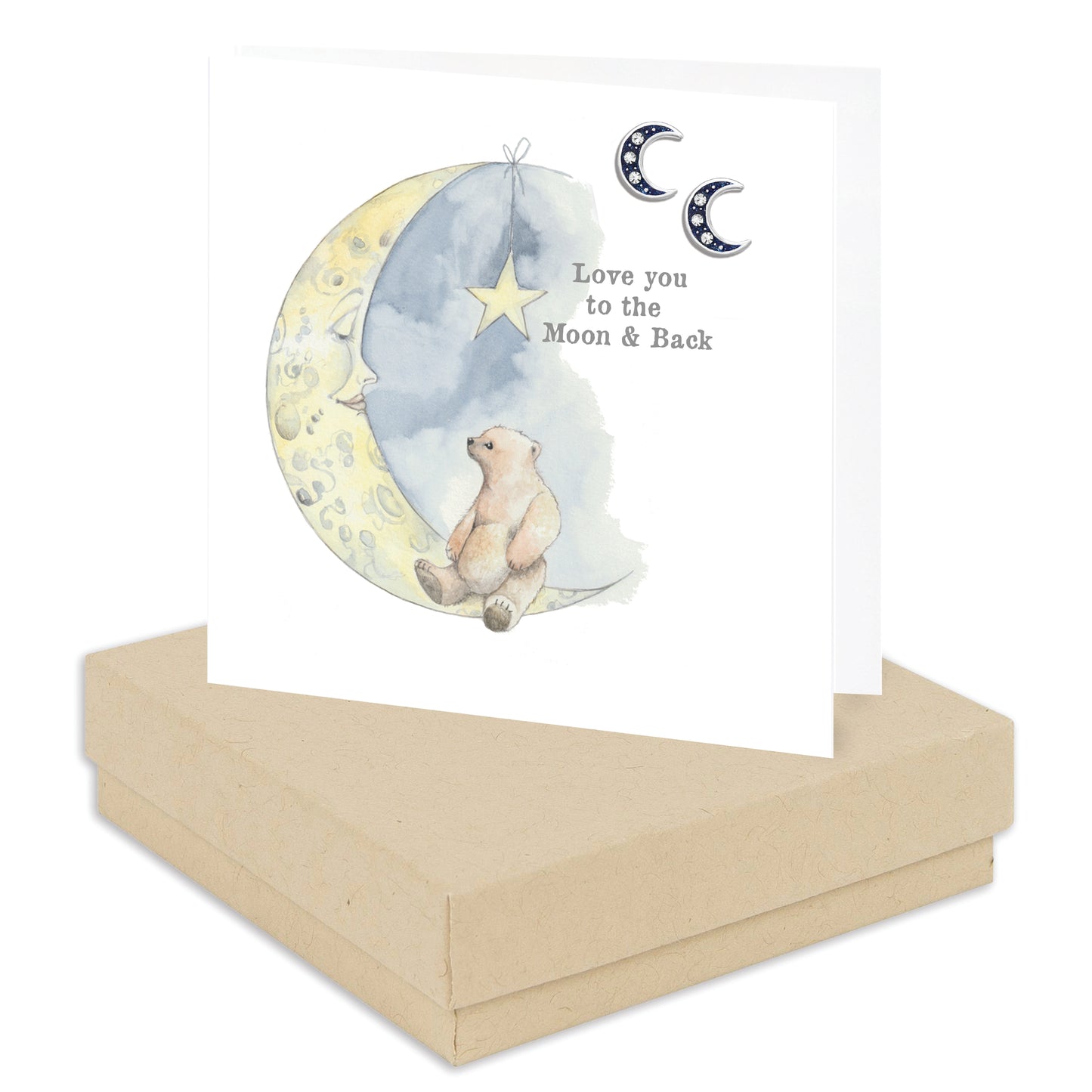 Sterling Silver Earrings – Handcrafted Moon Studs With Gift Box & Love Card