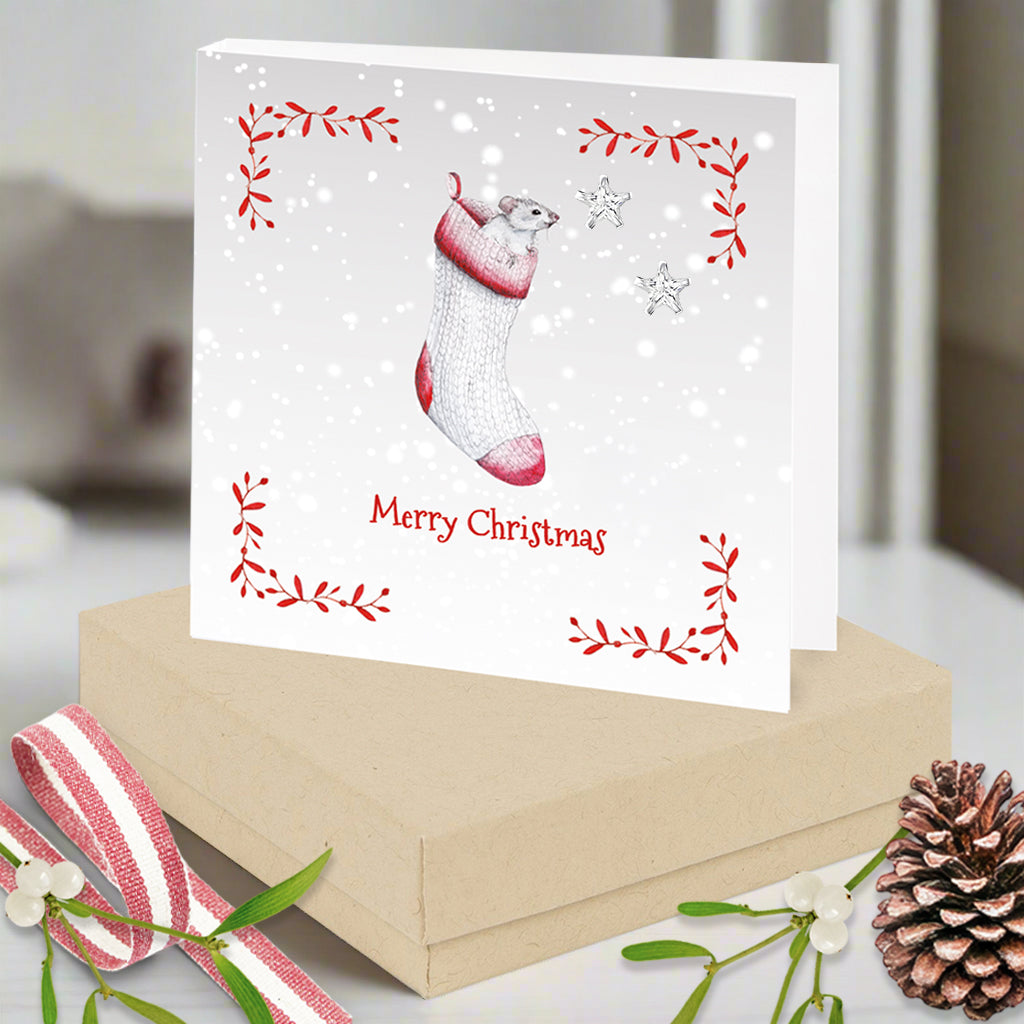 Sterling Silver Earrings – Mouse Studs Gift Box | Christmas Jewelry Gift Set