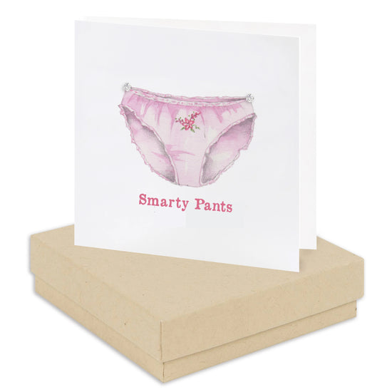 Tarjeta de aretes Lucky Pants en caja