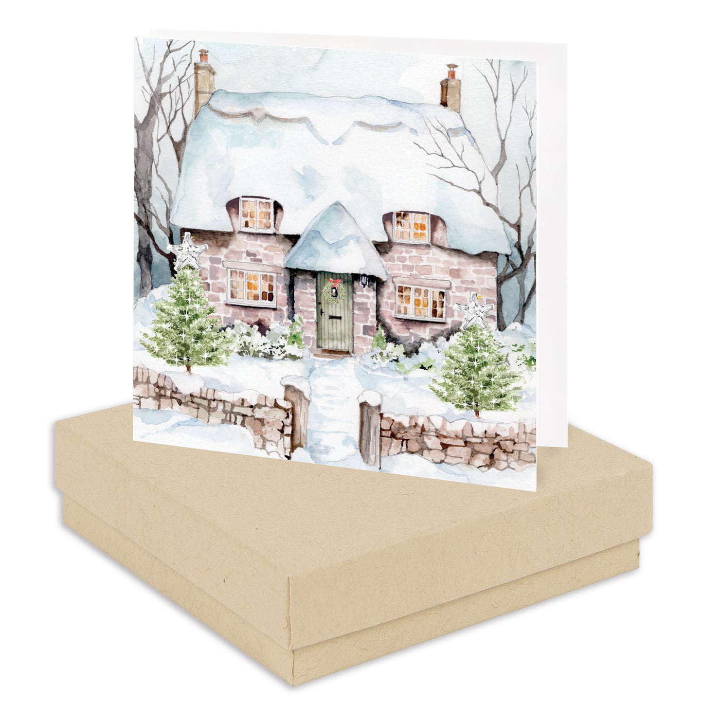 Sterling CZ Silver Studs - Cubic Zirconia Star Stud Earrings – Christmas Gift Boxed Festive Cottage Design