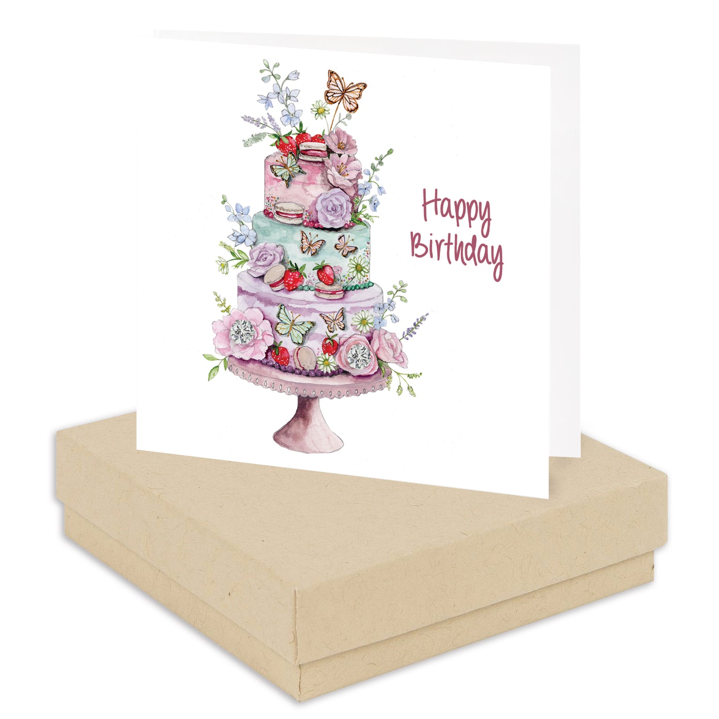 Sterling Silver Cubic Zirconia Earrings | Birthday Cake Card | Birthday Gift Boxed Jewellery Set