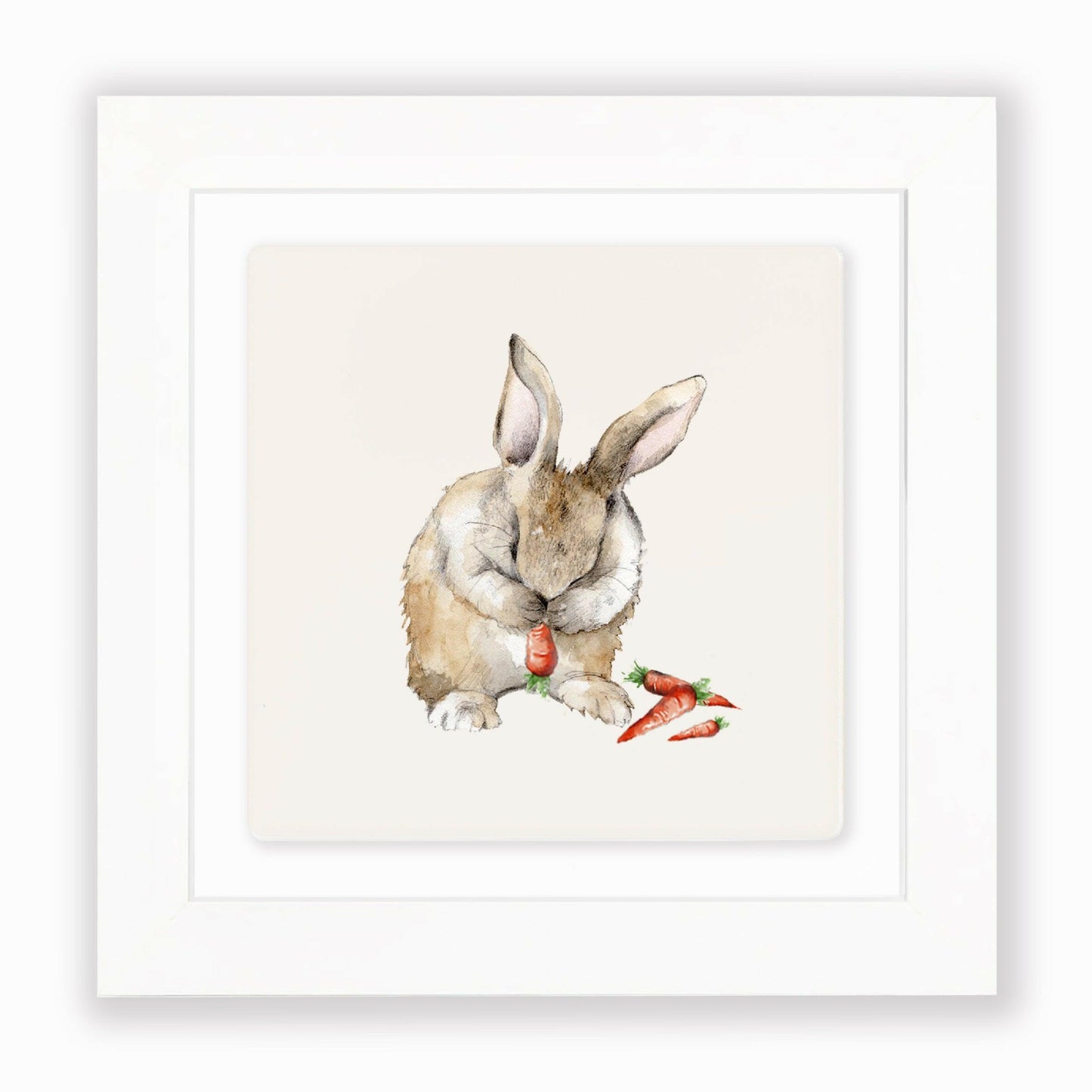 Hand Finished Ceramic Framed Tile Print - Bunny & Carrot Design - Crumble and Core