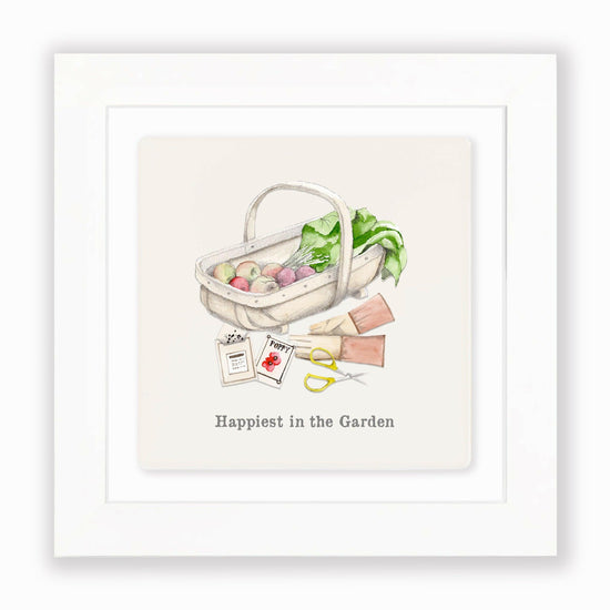 Hand Finished Ceramic Framed Tile Print - Garden Trug Design - Home Decor - Gifts for Her - Crumble and Core