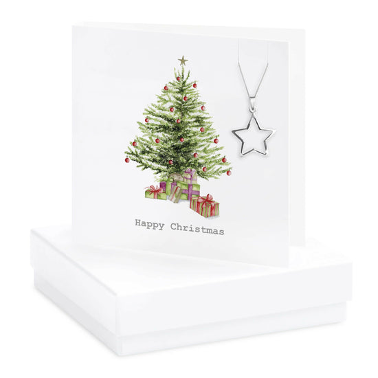 Sterling Silver Pendant Necklace - Gift Set with Box and Christmas Tree Card - Crumble and Core