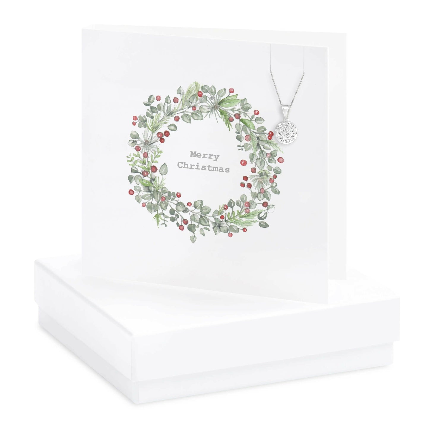 Sterling Silver Christmas Pendant Necklace with CZ - Gift Set with Gift Box and Wreath Card - Crumble and Core