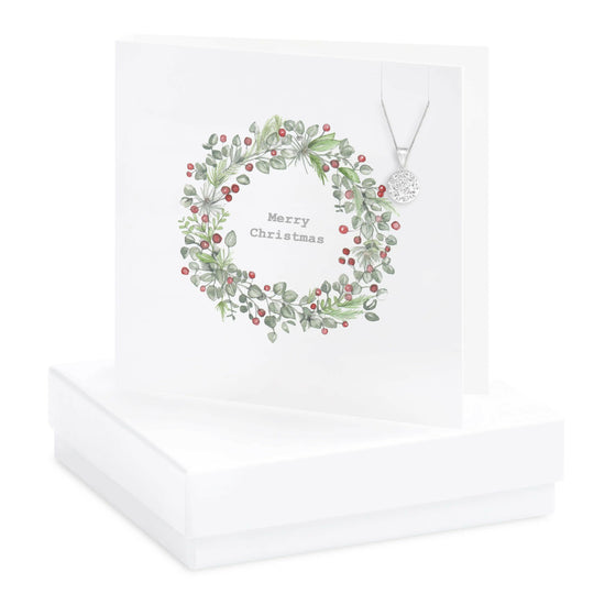 Sterling Silver Christmas Pendant Necklace with CZ - Gift Set with Gift Box and Wreath Card - Crumble and Core