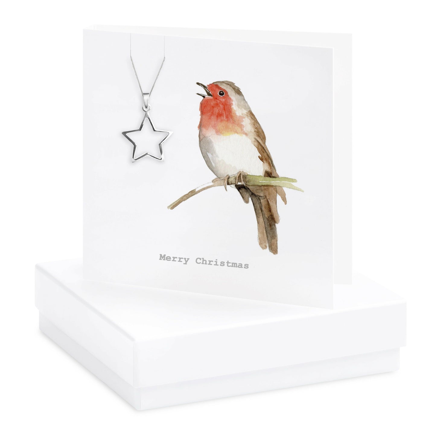 Gift Set Sterling Silver Star Pendant Necklace with Gift Box and Robin Christmas Card - Crumble and Core