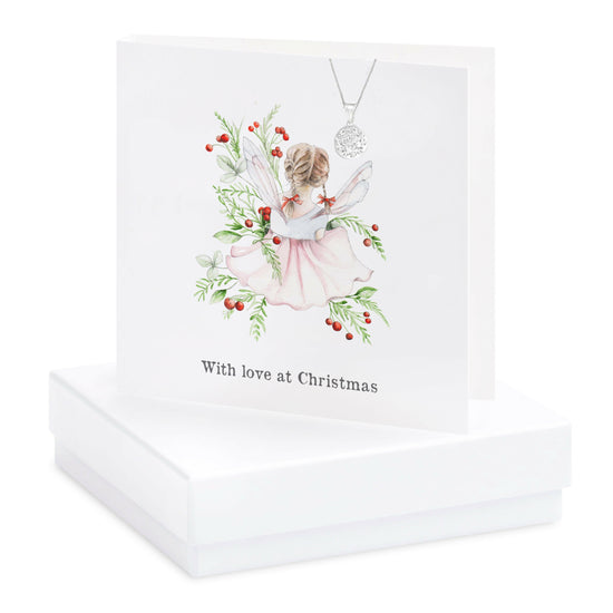 Sterling Silver Christmas Pendant Necklace Greeting Card Set - Festive Gift Package with Box Fairy Card - Crumble and Core