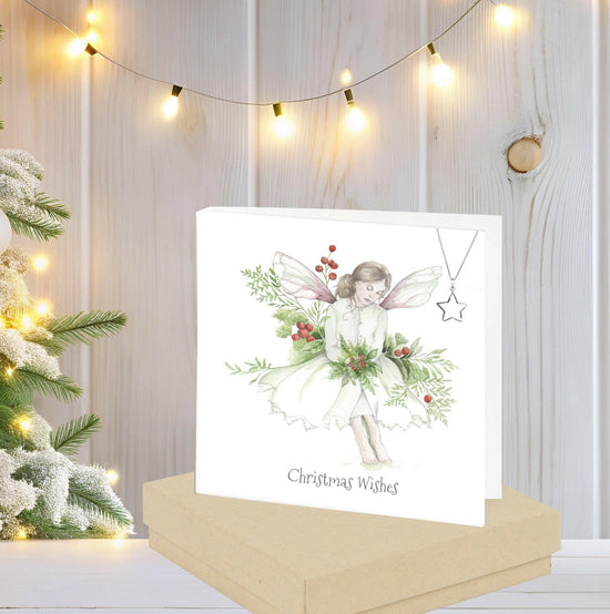Boxed Sterling Silver Star Pendant Necklace with Festive Greeting Card - Perfect Christmas Gift Set - Crumble and Core