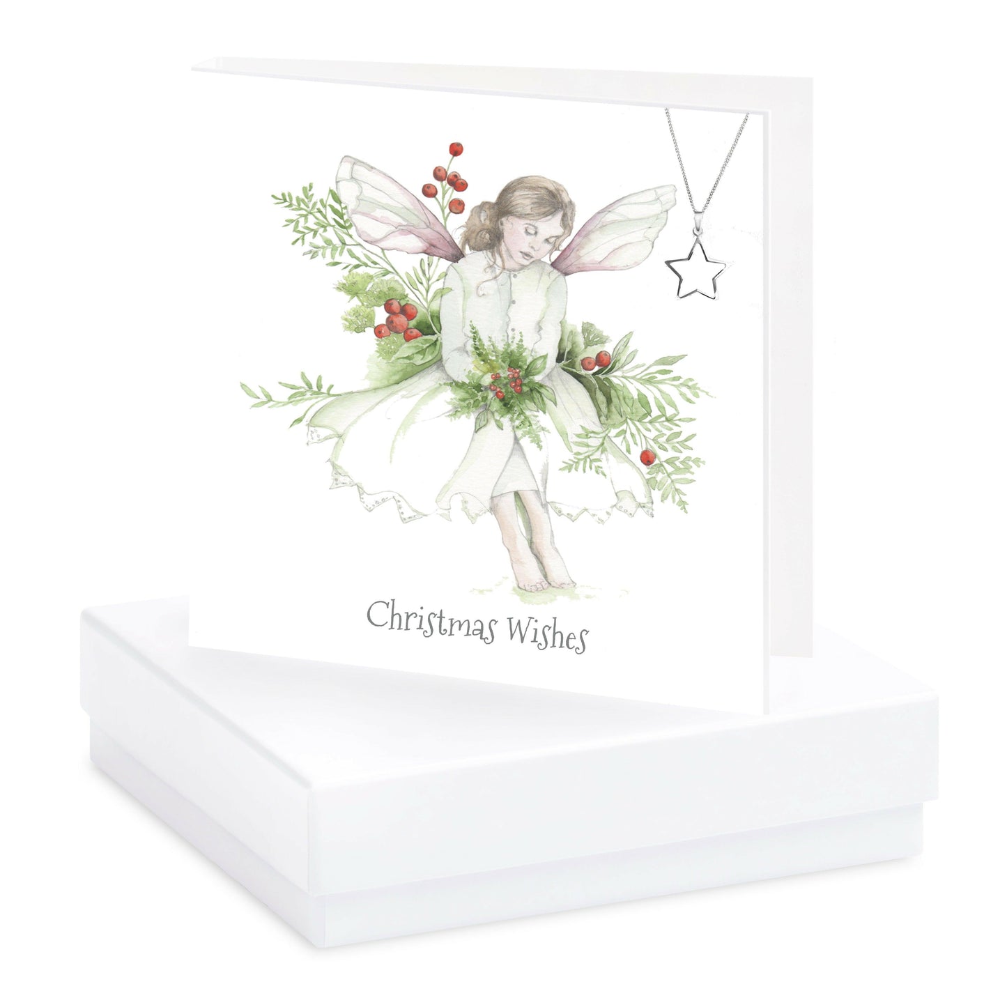 Boxed Sterling Silver Star Pendant Necklace with Festive Greeting Card - Perfect Christmas Gift Set - Crumble and Core
