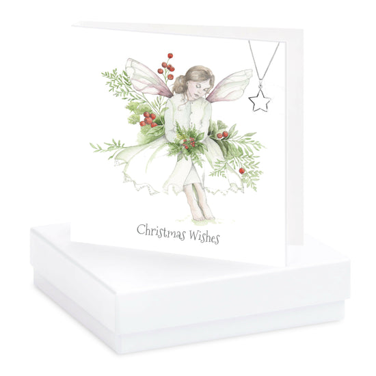 Boxed Sterling Silver Star Pendant Necklace with Festive Greeting Card - Perfect Christmas Gift Set - Crumble and Core