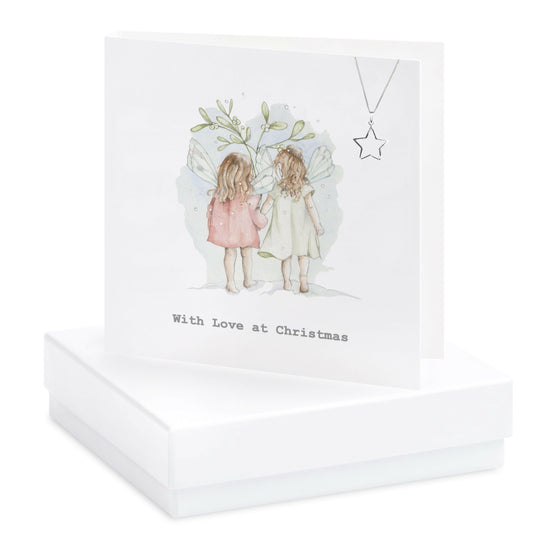 Christmas Sterling Silver Pendant Necklace with Cubic Zirconia - Festive Gift Set with Gift Box Fairy Greeting Card - Crumble and Core