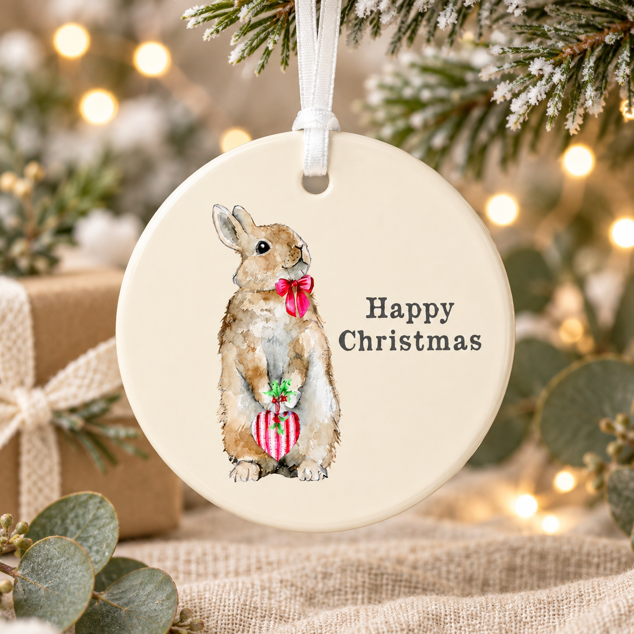 Hanging Ceramic Christmas Tree Decoration - Festive Holiday Ornament - Bunny Christmas Tree Decoration - Keepsake gift (Copy)