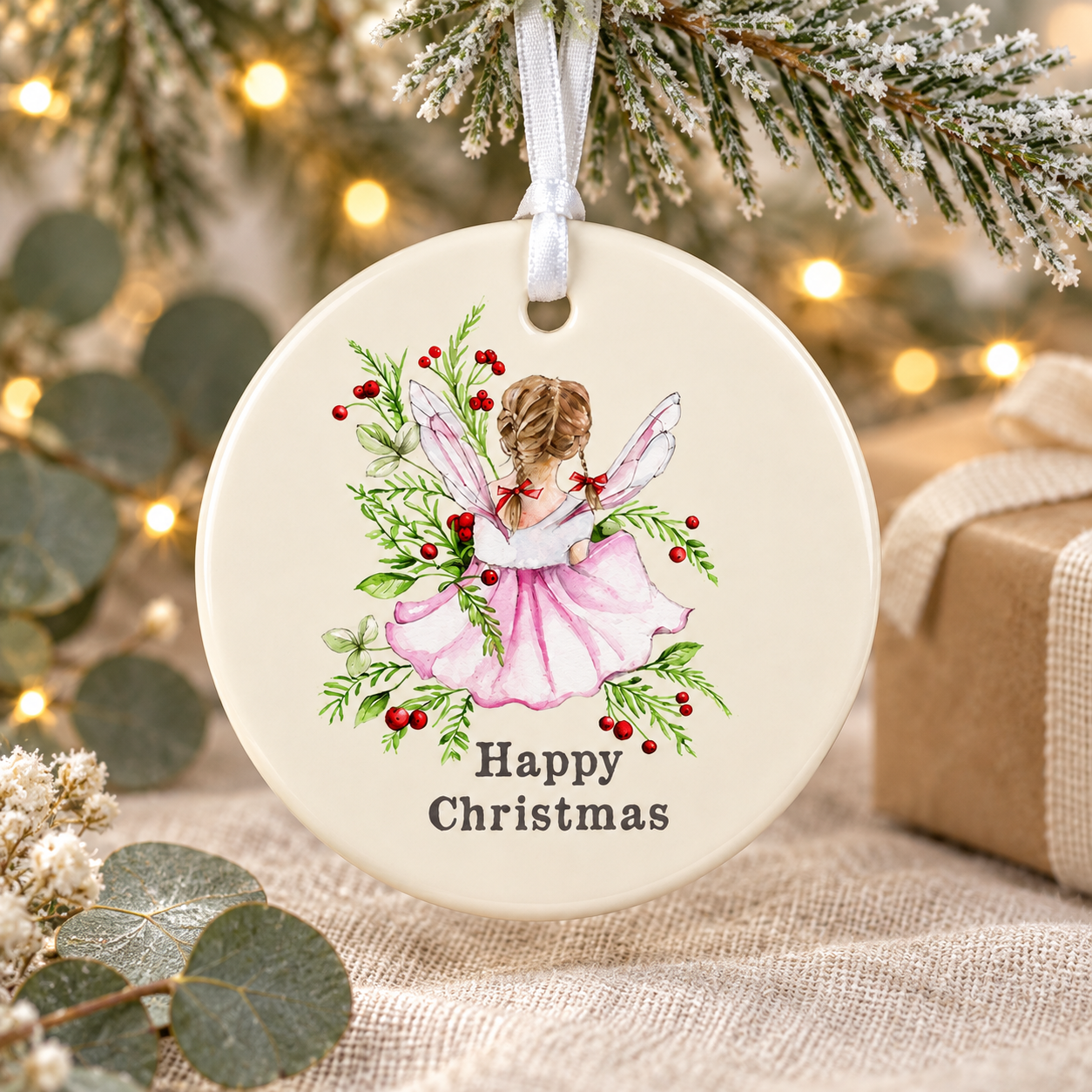 Hanging Ceramic Christmas Tree Decoration - Festive Holiday Ornament - Fairy Christmas Tree Decoration - Keepsake gift