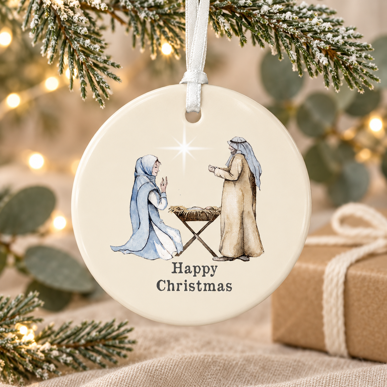 Christmas Nativity Ceramic Hanging Decoration - Christmas Tree Decoration - Keepsake gift