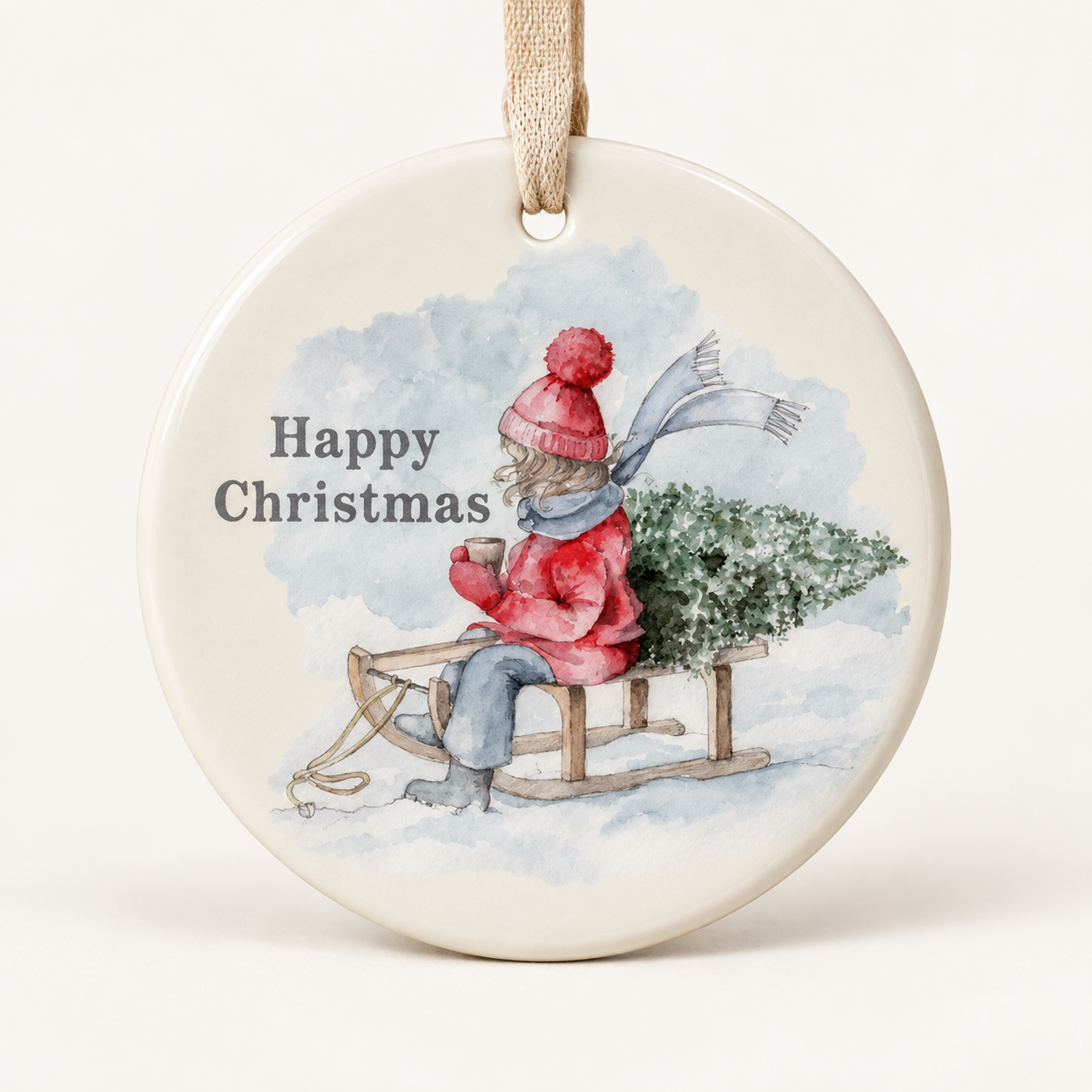 Hanging Ceramic Christmas Tree Decoration - Festive Holiday Ornament - Christmas Sledge - Keepsake Gift