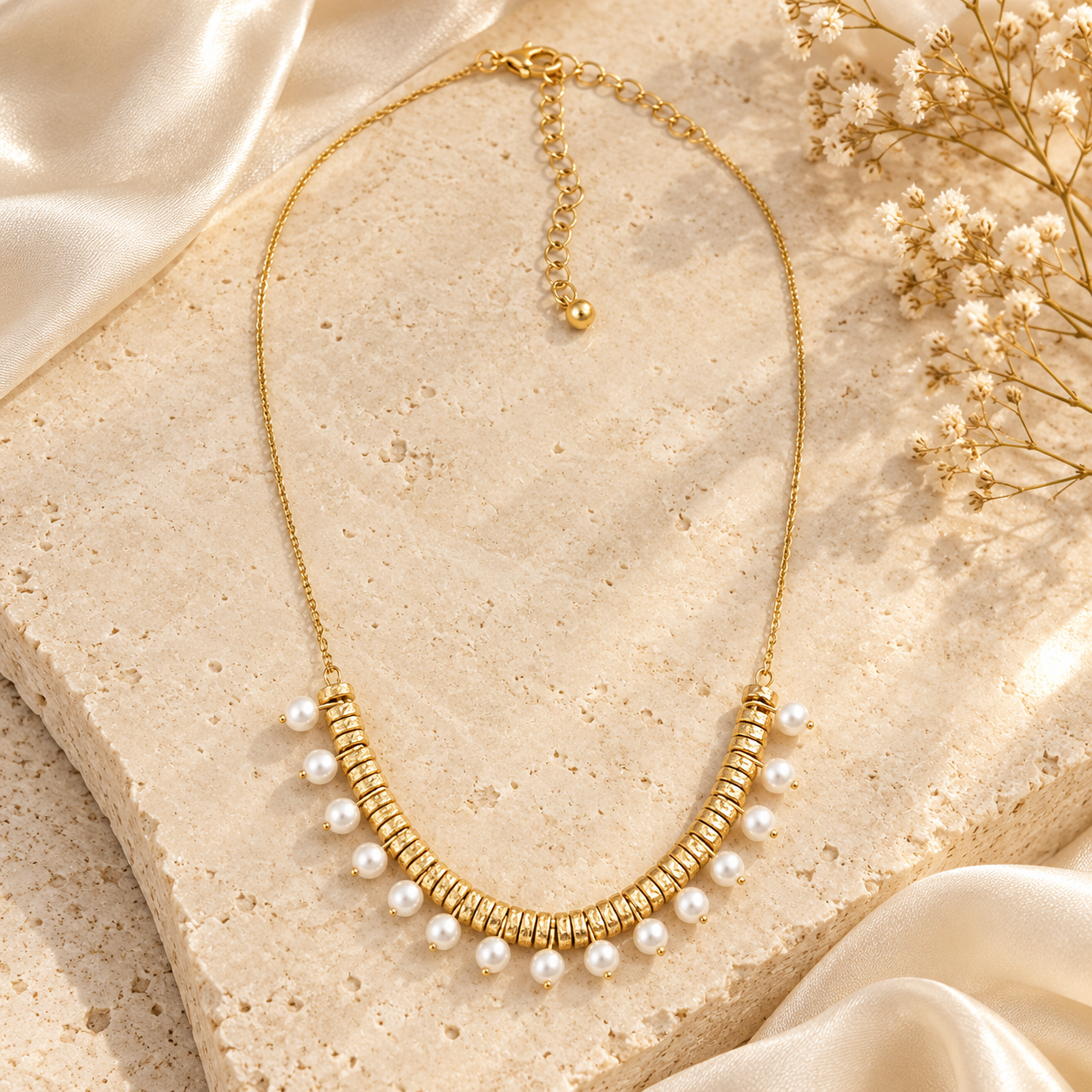Gold Choker Necklace – Pearl Layered Style | Hypoallergenic Jewelry, Stainless Steel