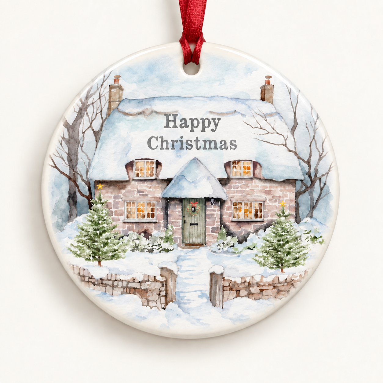 Hanging Ceramic Christmas Tree Decoration - Festive Holiday Ornament - Christmas Cottage - Keepsake Gift