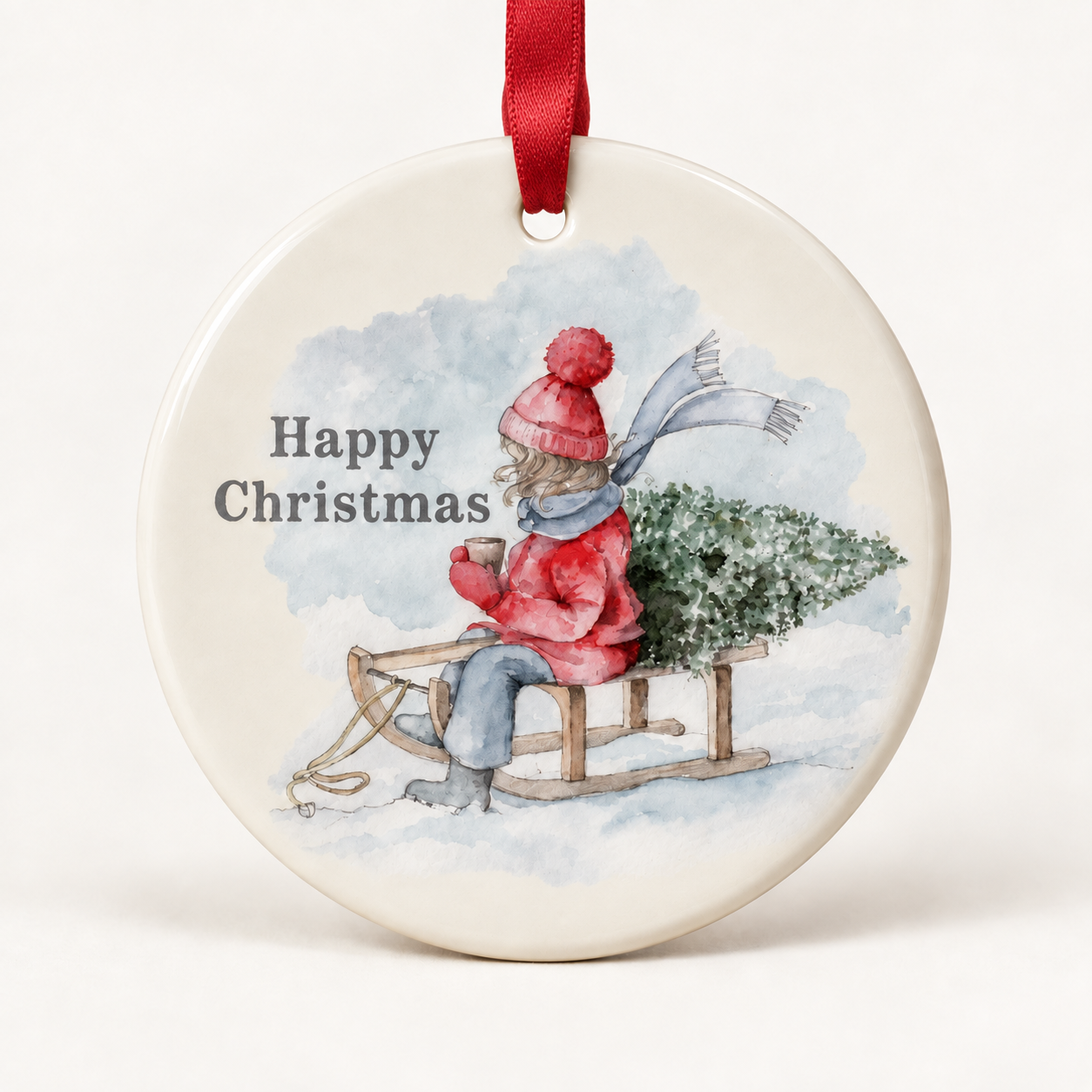 Hanging Ceramic Christmas Tree Decoration - Festive Holiday Ornament - Christmas Sledge - Keepsake Gift