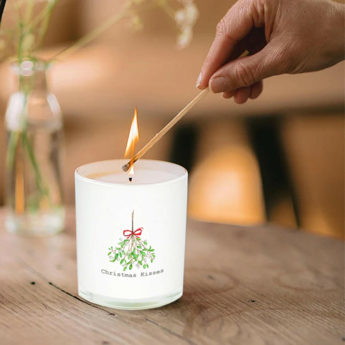 Christmas Kisses Candle and Card - Festive Holiday Gift Set - Crumble and Core
